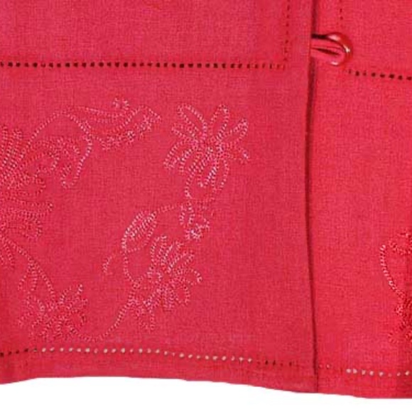 BLOUSE, 55% LINEN EYELET BLOUSE, SIZE 24W, DARK ROSE, ROUND COLLARLESS NECK, - Picture 3 of 3